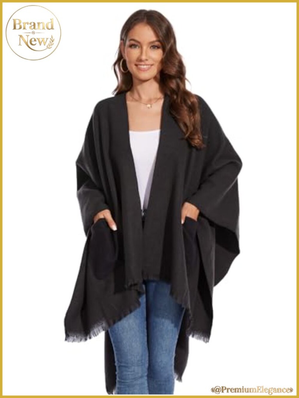 Knitted Shawl Wrap Open Front Poncho Scarf Cardigan